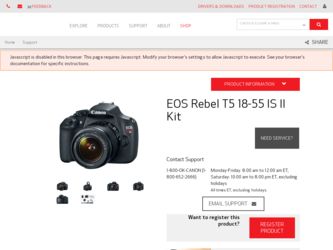 EOS Rebel T5 18-55 IS II Kit driver download page on the Canon site