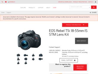 EOS Rebel T5i 18-55mm IS STM Lens Kit driver download page on the Canon site