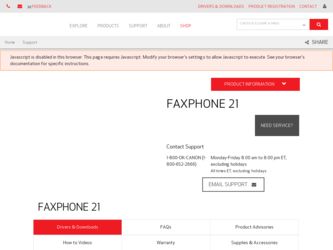 FAXPHONE 21 driver download page on the Canon site