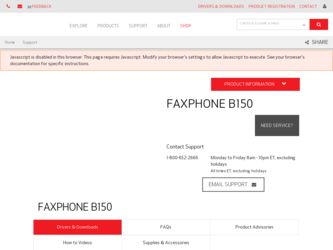 FAXPHONE B150 driver download page on the Canon site