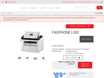 FAXPHONE L100 driver download page on the Canon site