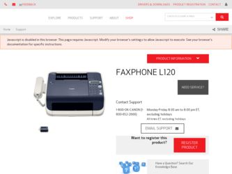 FAXPHONE L120 driver download page on the Canon site