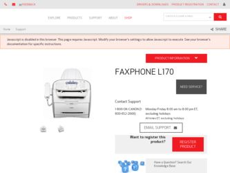 FAXPHONE L170 driver download page on the Canon site