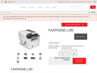 FAXPHONE L190 driver download page on the Canon site