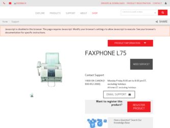 FAXPHONE L75 driver download page on the Canon site
