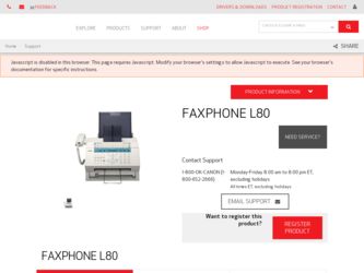 FAXPHONE L80 driver download page on the Canon site