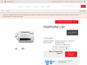 FAXPHONE L90 driver download page on the Canon site