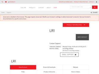 LR1 driver download page on the Canon site