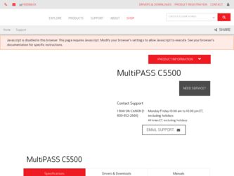 MultiPASS C5500 driver download page on the Canon site