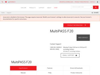 MultiPASS F20 driver download page on the Canon site