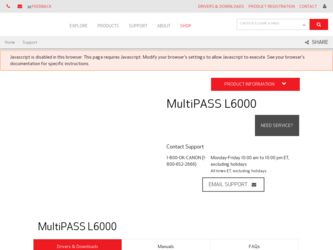 MultiPASS L6000 driver download page on the Canon site