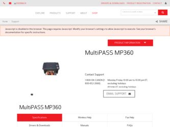 MultiPASS MP360 driver download page on the Canon site