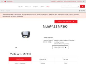 MultiPASS MP390 driver download page on the Canon site