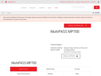 MultiPASS MP700 driver download page on the Canon site