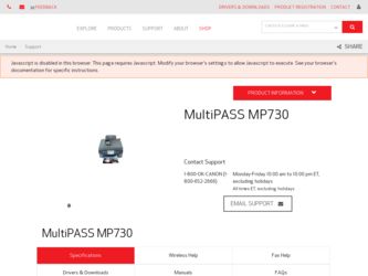 MultiPASS MP730 driver download page on the Canon site