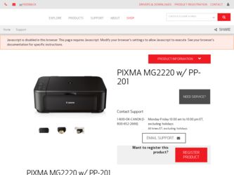 PIXMA MG2220 w/ PP-201 driver download page on the Canon site