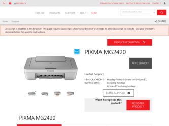 PIXMA MG2420 driver download page on the Canon site