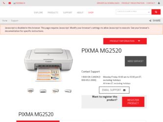 PIXMA MG2520 driver download page on the Canon site