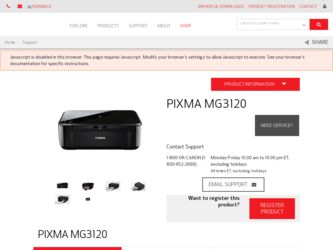 PIXMA MG3120 driver download page on the Canon site