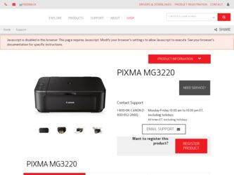 PIXMA MG3220 driver download page on the Canon site