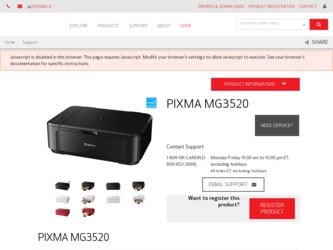 PIXMA MG3520 driver download page on the Canon site