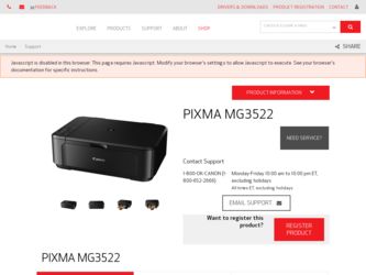 PIXMA MG3522 driver download page on the Canon site