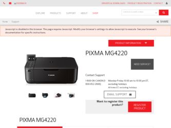 PIXMA MG4220 driver download page on the Canon site