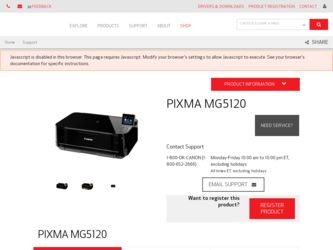 PIXMA MG5120 driver download page on the Canon site