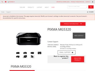 PIXMA MG5320 driver download page on the Canon site