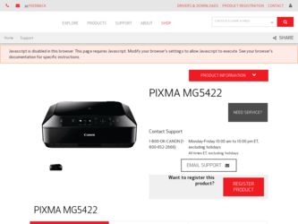 PIXMA MG5422 driver download page on the Canon site