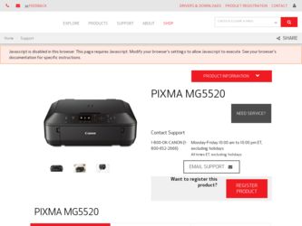 PIXMA MG5520 driver download page on the Canon site
