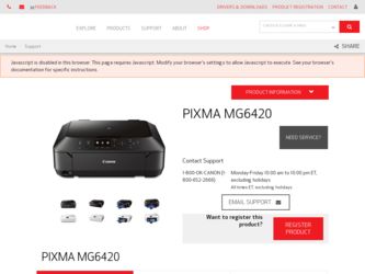 PIXMA MG6420 driver download page on the Canon site