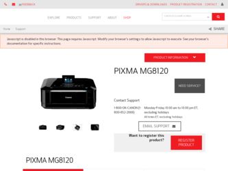 PIXMA MG8120 driver download page on the Canon site