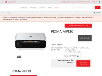 PIXMA MP130 driver download page on the Canon site