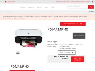 PIXMA MP140 driver download page on the Canon site