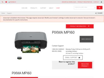 PIXMA MP160 driver download page on the Canon site