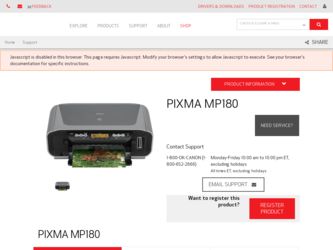 PIXMA MP180 driver download page on the Canon site