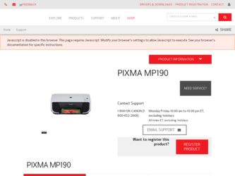 PIXMA MP190 driver download page on the Canon site