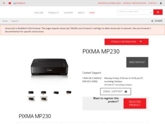 PIXMA MP230 driver download page on the Canon site