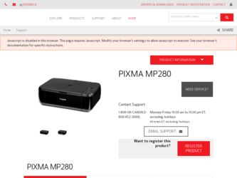 PIXMA MP280 driver download page on the Canon site