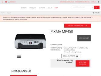 PIXMA MP450 driver download page on the Canon site