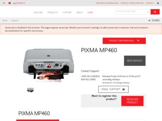 PIXMA MP460 driver download page on the Canon site