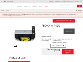 PIXMA MP470 driver download page on the Canon site