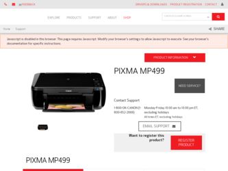 PIXMA MP499 driver download page on the Canon site
