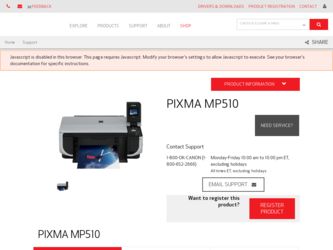 PIXMA MP510 driver download page on the Canon site