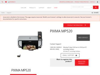 PIXMA MP520 driver download page on the Canon site