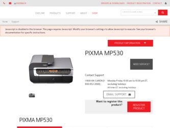 PIXMA MP530 driver download page on the Canon site