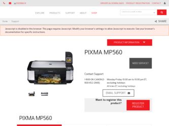 PIXMA MP560 driver download page on the Canon site