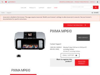 PIXMA MP610 driver download page on the Canon site