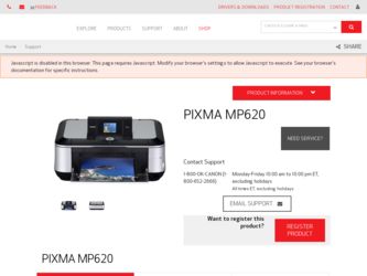 PIXMA MP620 driver download page on the Canon site